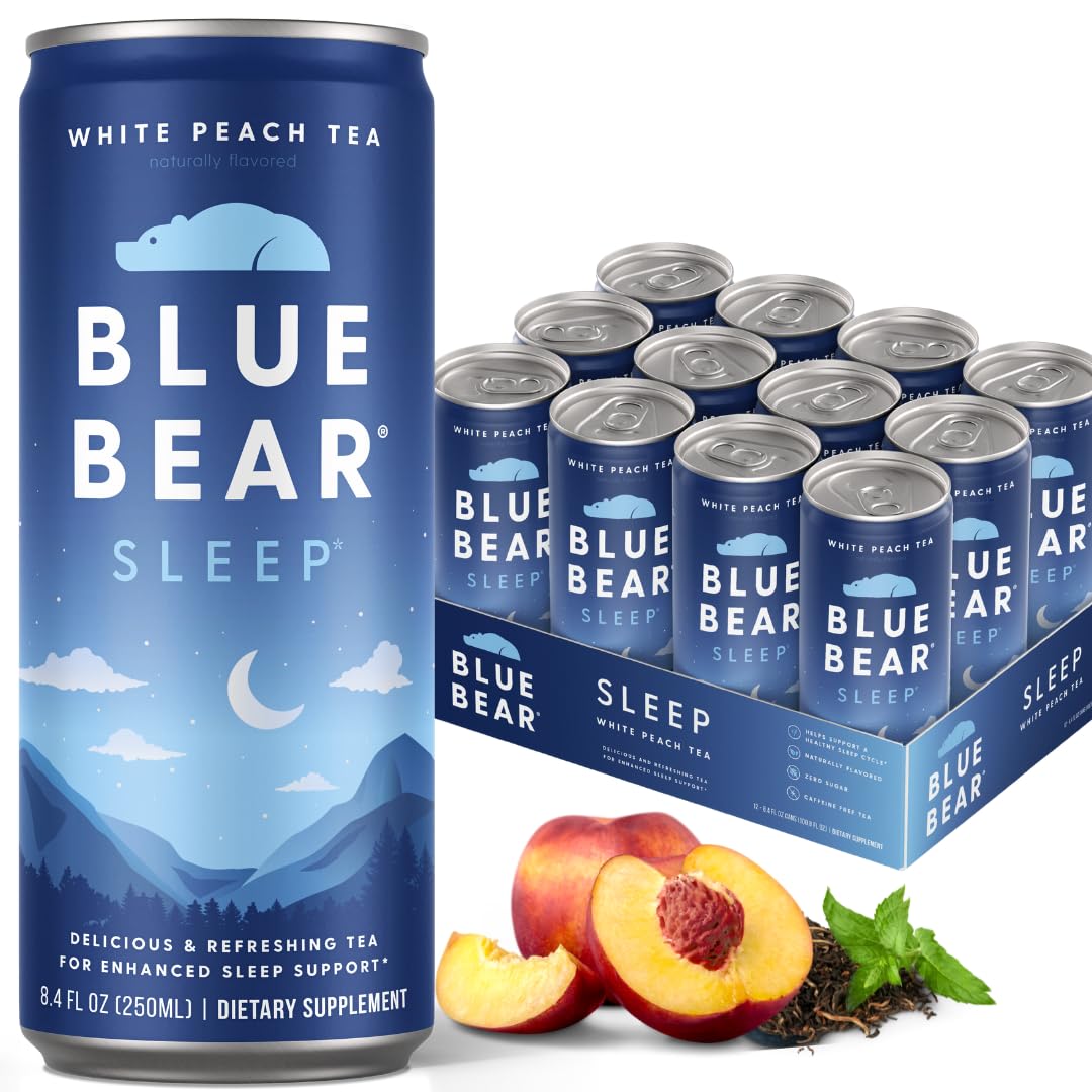 Blue Bear Melatonin Sleep Drink can front, ready to unwind before bedtime