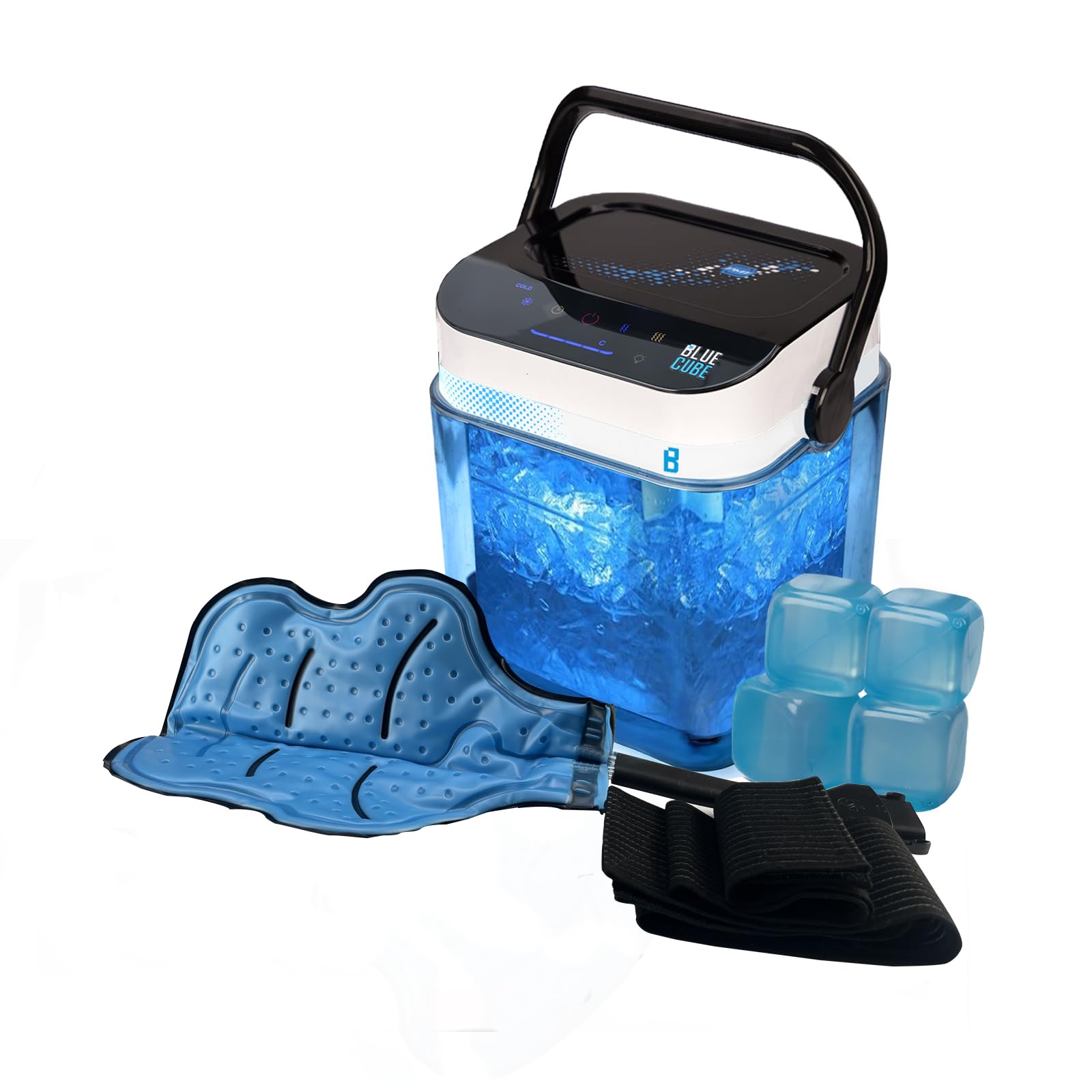 Blue Cube circulating ice machine front view showing compact design for easy recovery sessions.