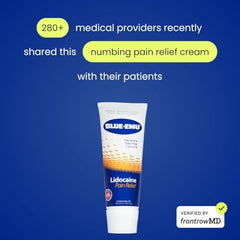 BLUE-EMU lidocaine cream 2.7 oz tube shown for up to eight hours of relief.