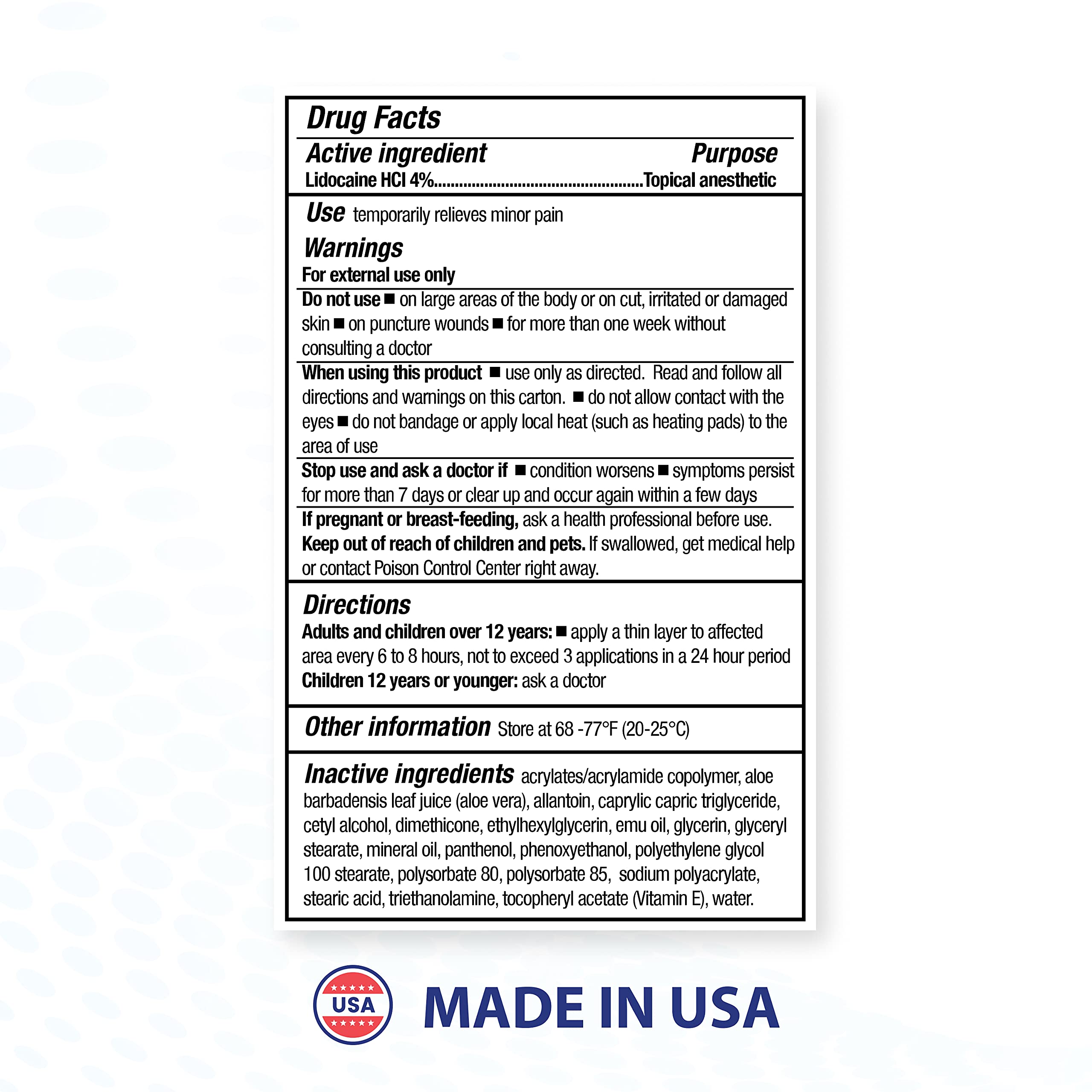BLUE-EMU lidocaine pain relief cream in a bathroom cabinet for easy access.