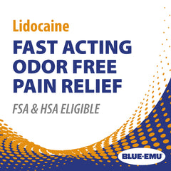 Applying BLUE-EMU lidocaine cream to skin for quick localized numbness.