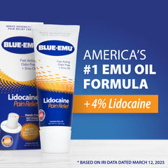 Two-pack BLUE-EMU lidocaine cream for convenient storage and use.