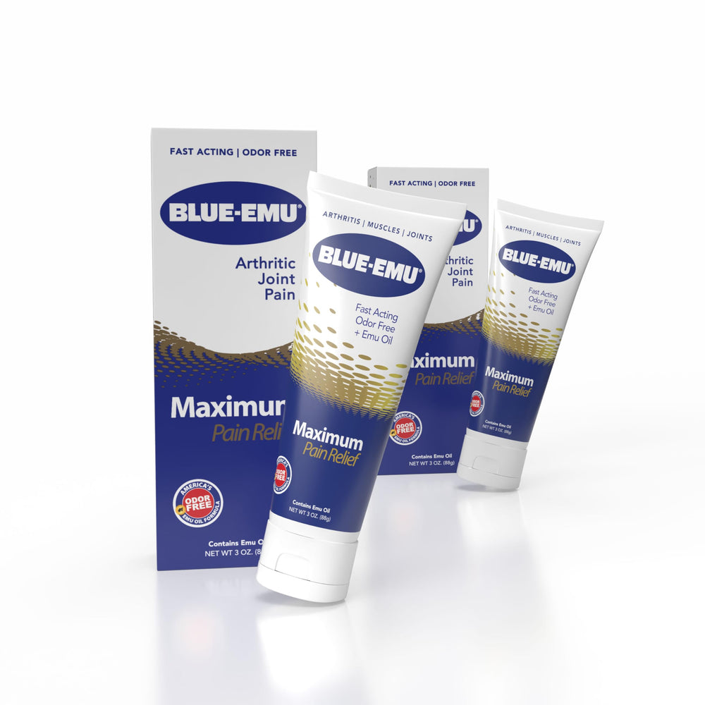 BLUE-EMU Maximum Pain Relief Cream tube cap for easy, mess-free application.