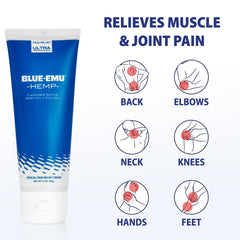 HAND applying BLUE-EMU Ultra Hemp Arthritis Pain Relief Cream for fast absorption.