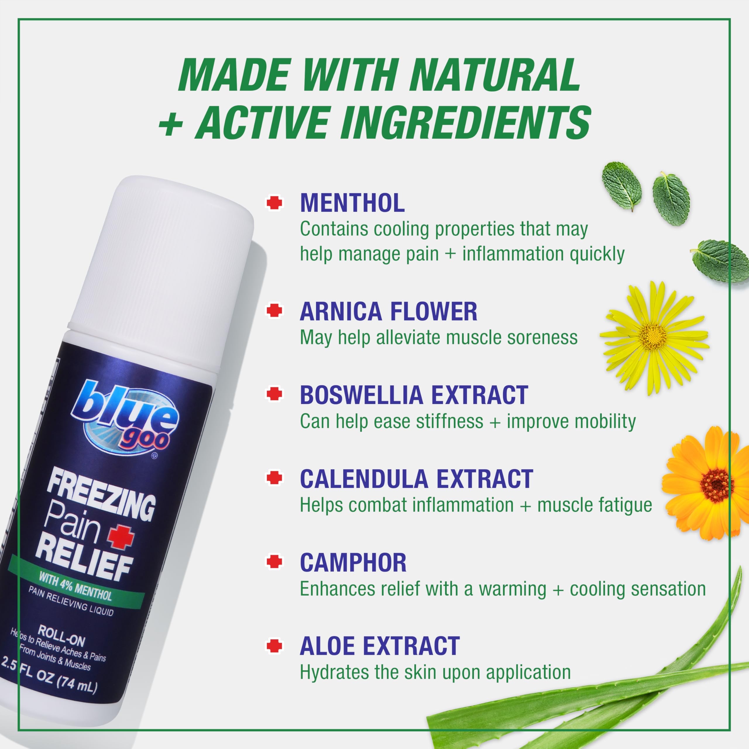 Blue Goo Menthol Roll-On applied to neck for targeted cooling and comfort.