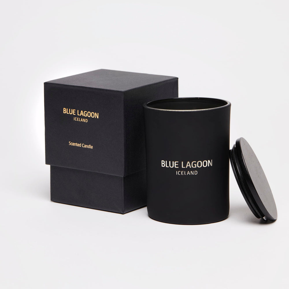 Blue Lagoon Skin Science candle wax detail highlights soy formula for clean burning.
