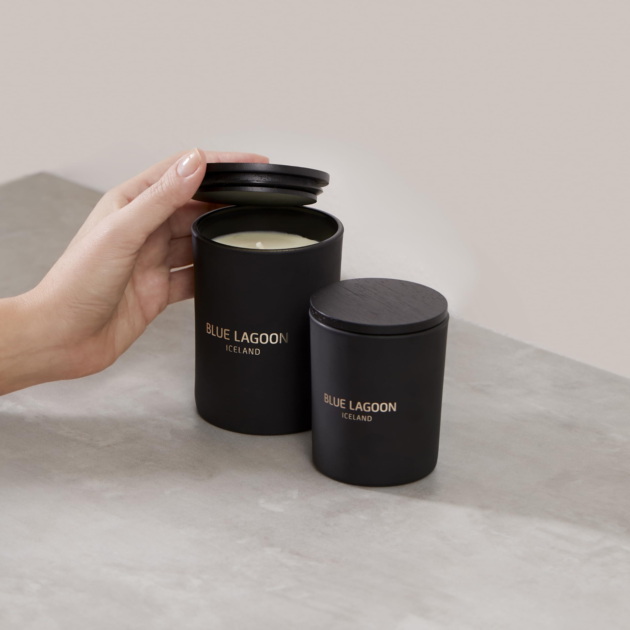 Blue Lagoon Skin Science candle wick emphasizing steady burn and aroma release.