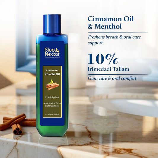 Blue Nectar Cinnamon Oil ingredients close-up highlights aroma and blend.