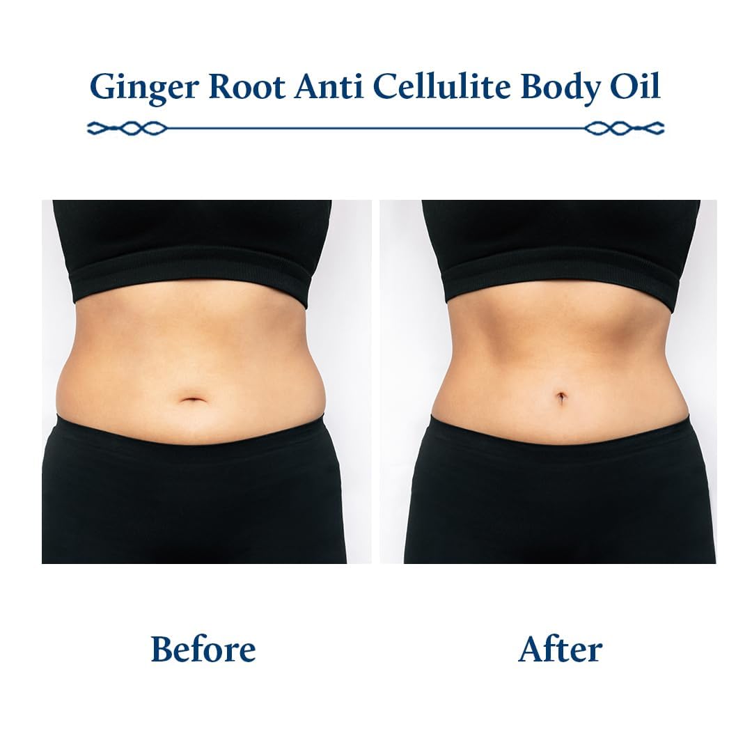 Blue Nectar Ginger Oil anti-cellulite toning visuals suggest improved texture with use.