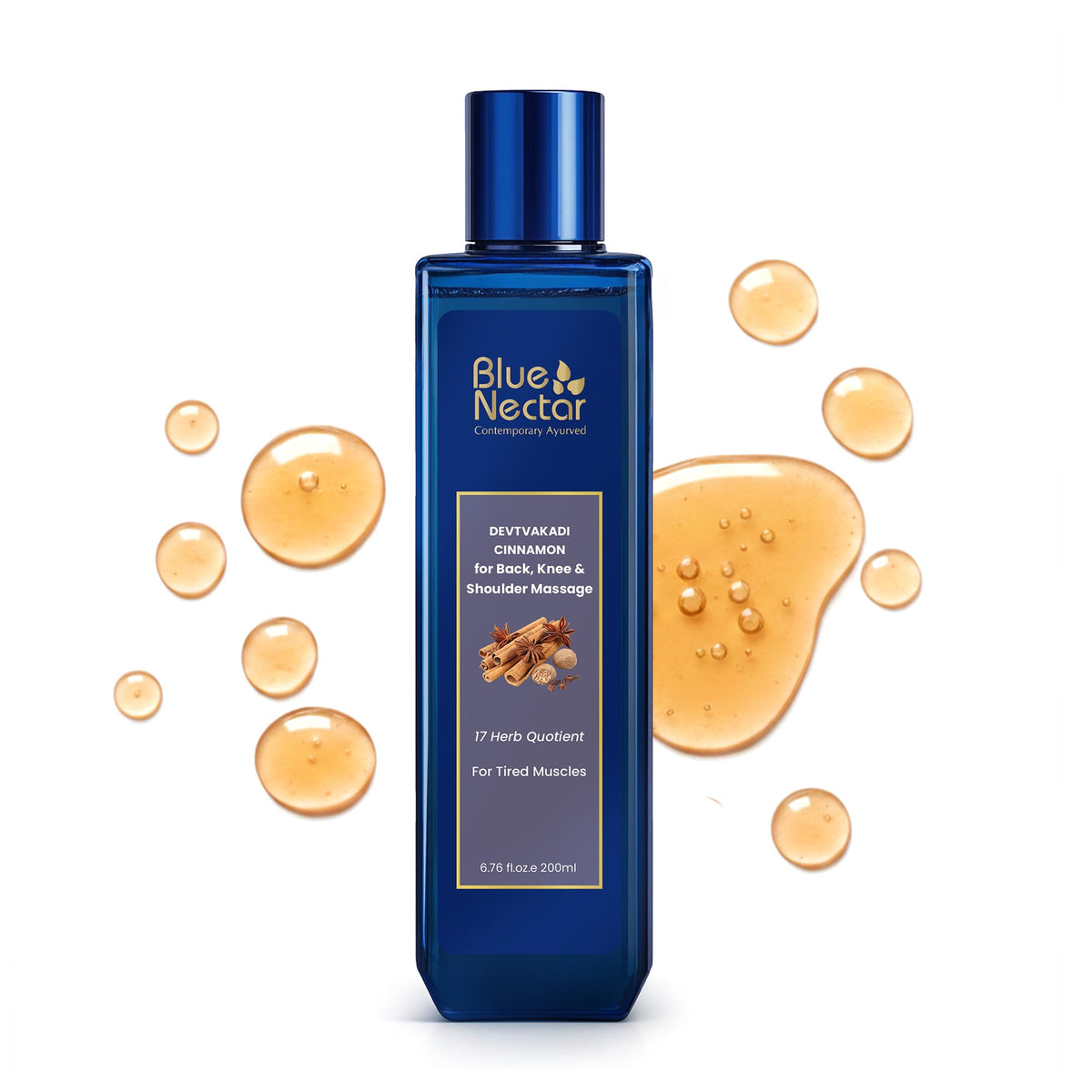 Blue Nectar pain oil bottle positioned for back relief and targeted comfort