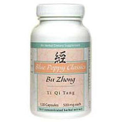 Blue Poppy Bu Zhong Yi Qi Tang bottle label highlights herbal blend for daily energy