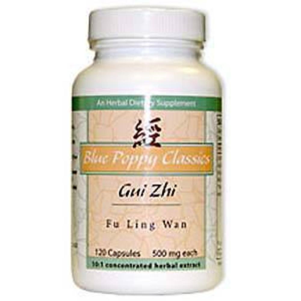 Blue Poppy Gui Zhi Fu Ling Wan 120 caps bottle close-up promoting gentle support for daily wellness