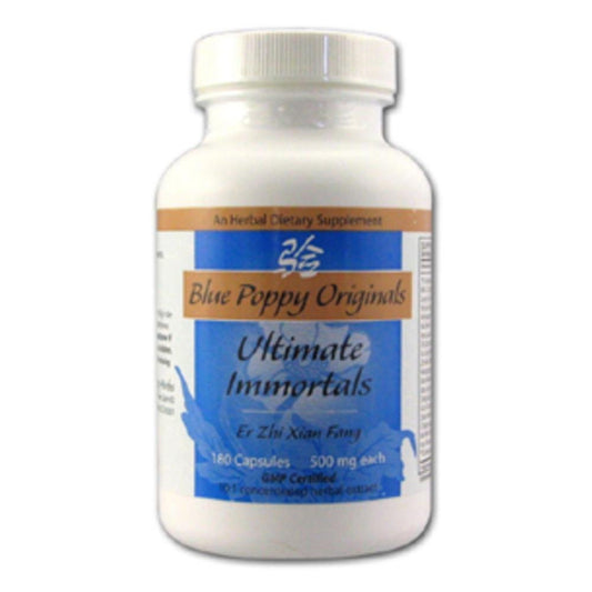 Blue Poppy Ultimate Immortals bottle promotes daily vitality and balance.