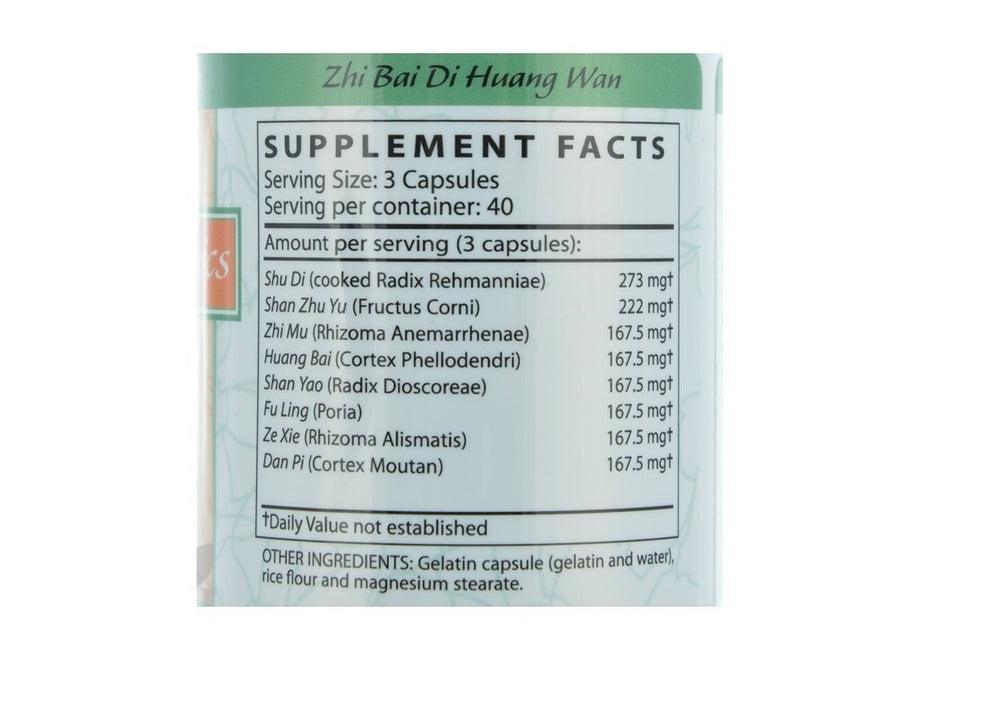 Blue Poppy Zhi Bai Di Huang Wan capsules arranged for a convenient daily ritual.