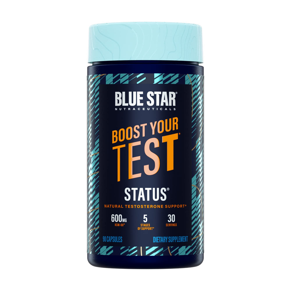 Blue Star Status bottle front for energy and stamina support.