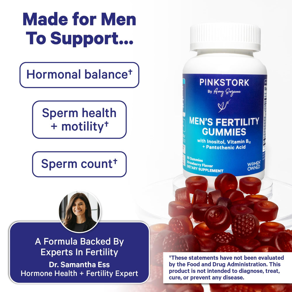 Blue Stork Fertility Gummies packaging on a clean surface.