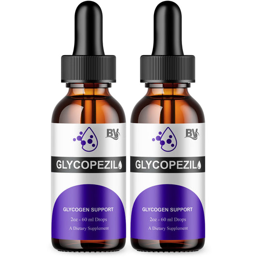 Blue Vibe Glycopezil Drops bottle close-up with amber glass and precise dropper for easy daily use.