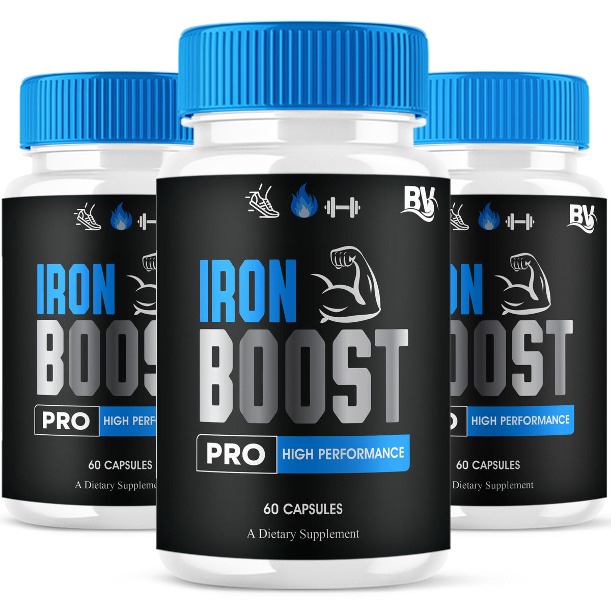Blue Vibe Iron Boost Pro bottle front with daily wellness focus