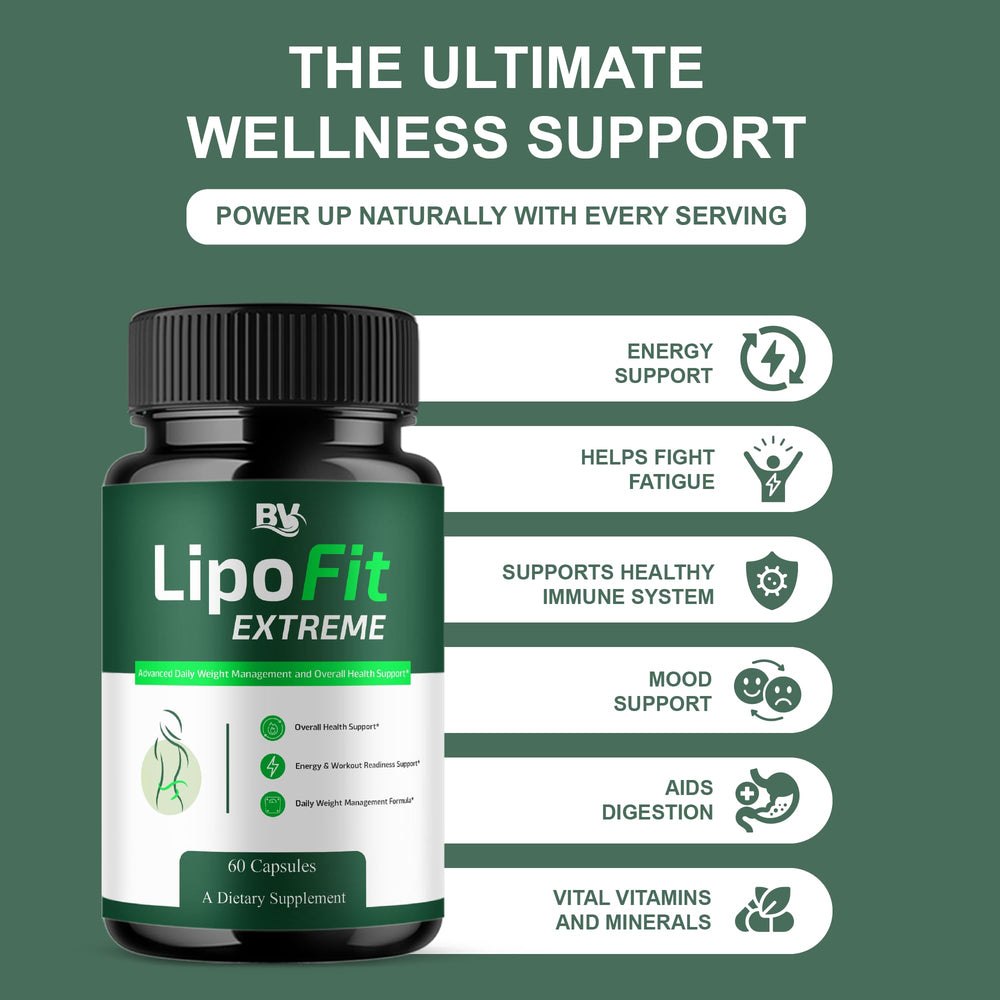 BLUE VIBE Lipofit Extreme bottle with pills on surface suggesting easy dosing