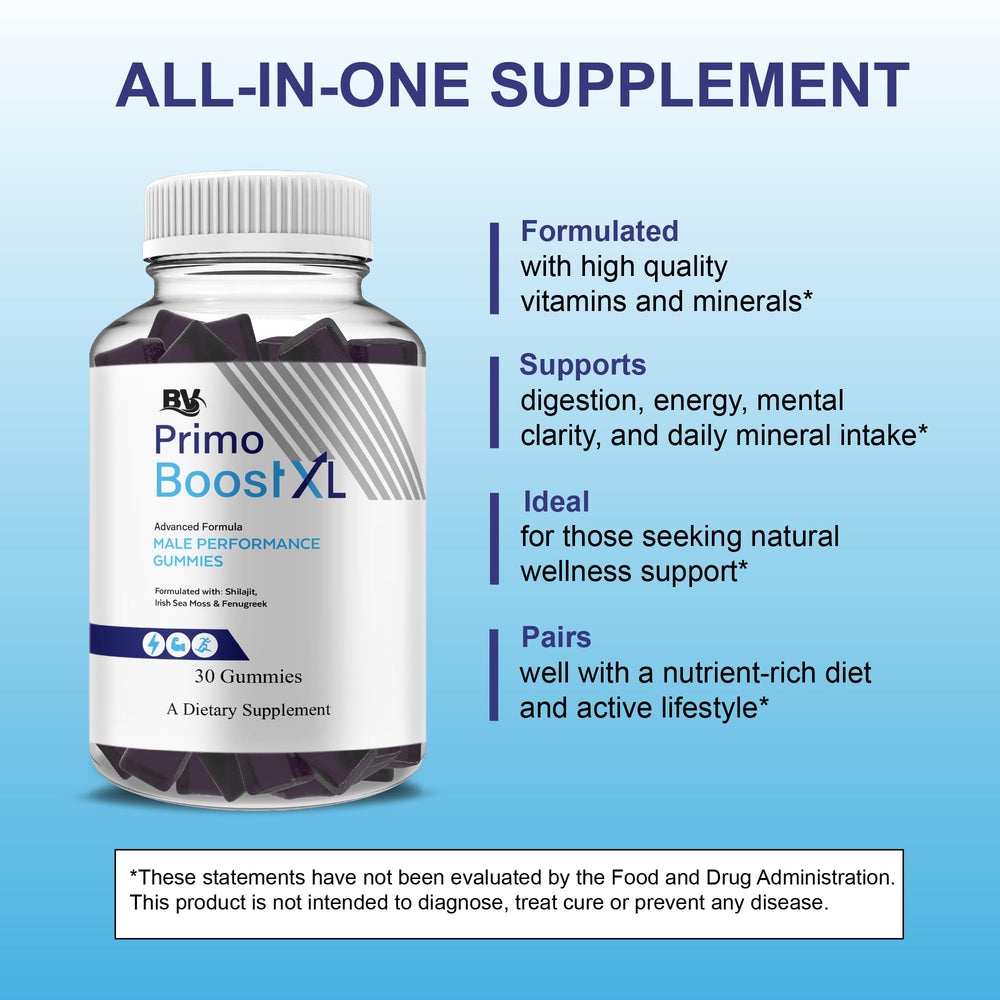 Blue Vibe Primo Boost XL serving shot showing gummies ready to enjoy