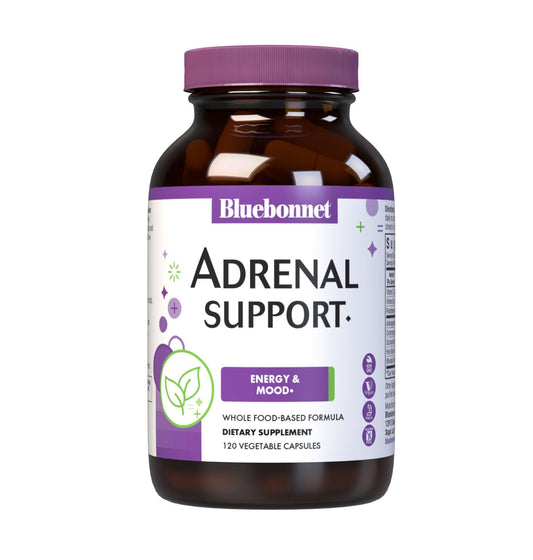BlueBonnet Adrenal Support bottle with vegan capsules for daily energy