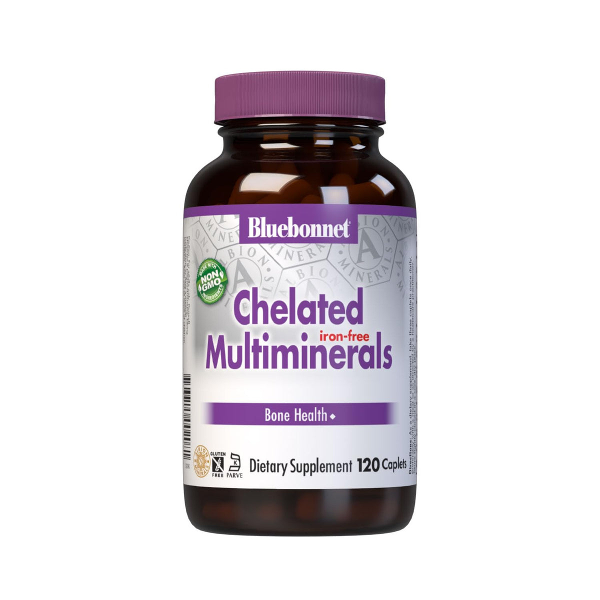 BlueBonnet Albion chelated multiminerals caplets shown for daily mineral support.