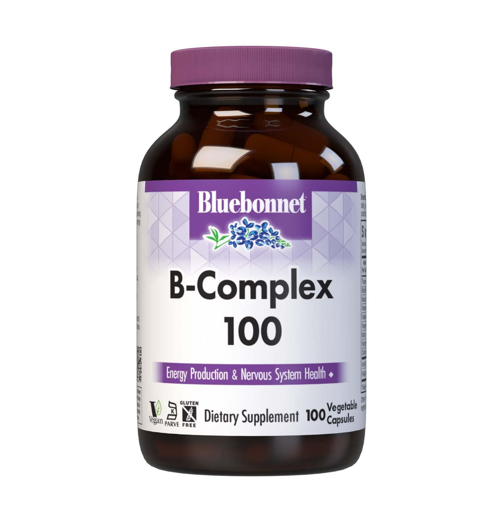 BlueBonnet B Complex bottle label, supports daily energy balance.