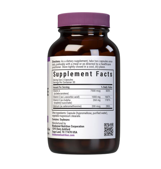 BlueBonnet Beta-Carotene C and E Plus Selenium label close-up, vegan-friendly immune support