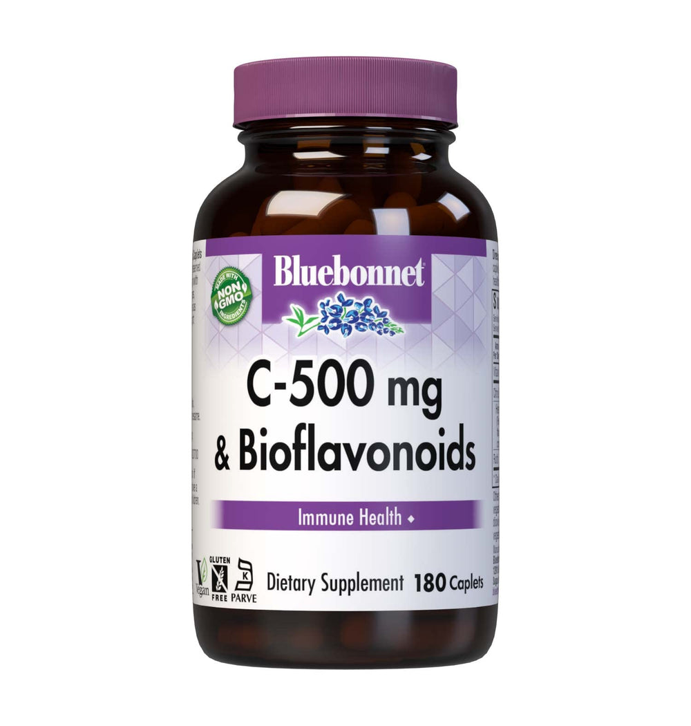 Bluebonnet C-500 mg Caplets bottle viewed for immune support and daily wellness