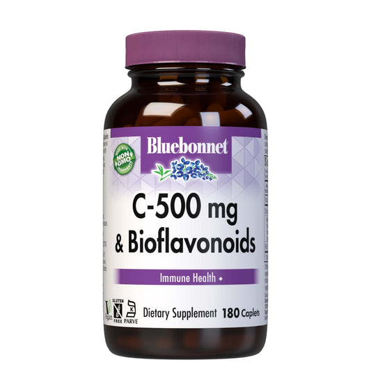 Bluebonnet C-500 mg Caplets bottle viewed for immune support and daily wellness