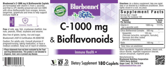 BlueBonnet C-Plus Bioflavonoids caplets bottle with ingredients panel