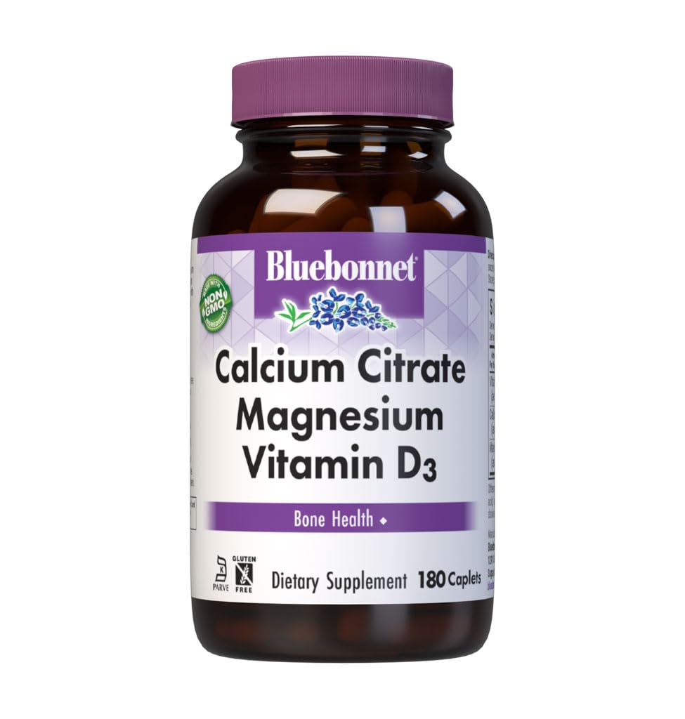 Bluebonnet Calcium Citrate Magnesium D3 caplets bottle supports bone health and daily muscle function.