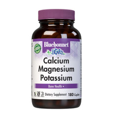 BlueBonnet Calcium Magnesium Potassium supplement bottle on shelf supports daily mineral balance