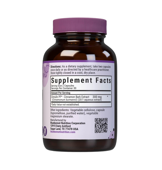 BlueBonnet CinnulinPF label on cinnamon bark extract bottle.