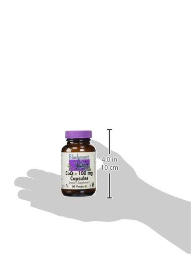 BlueBonnet CoQ-10 capsules close-up with 100 mg per capsule note.