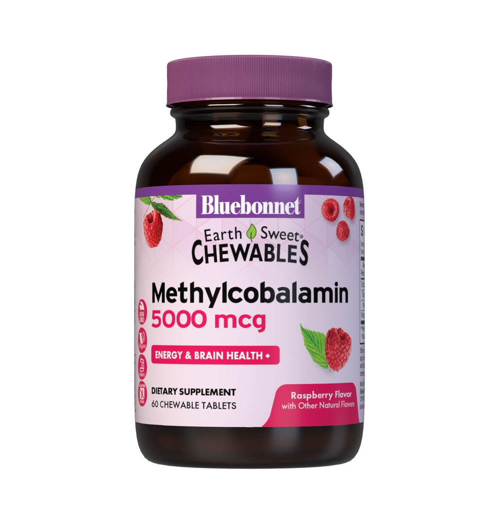 Bluebonnet EarthSweet methylcobalamin tablets raspberry flavor for daily energy support