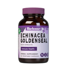 BlueBonnet Echinacea Goldenseal capsules bottle – vegan, gluten-free daily supplement for immune support.
