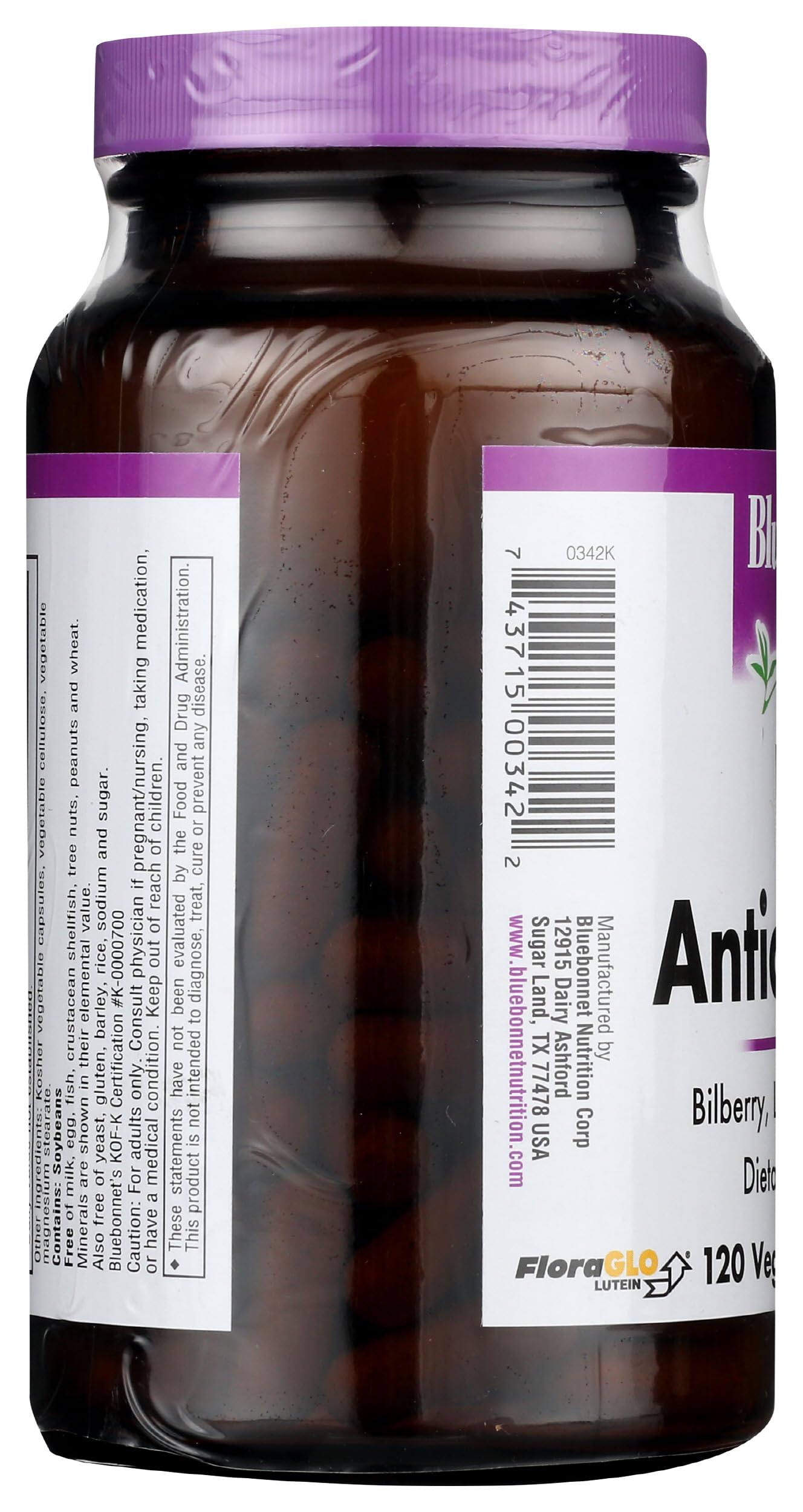BlueBonnet Eye Antioxidant packaging on shelf shows gluten-free, non-GMO formula.