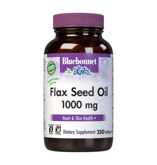 BlueBonnet flax seed oil bottle, cold-pressed omega mix for daily wellness