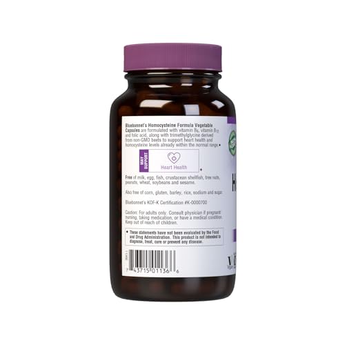 BlueBonnet Homocysteine Formula label highlights non-GMO and vegan certifications.