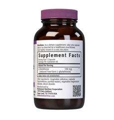 BlueBonnet L-Glutathione capsules close-up signaling vegan, non-GMO, and gluten-free wellness.