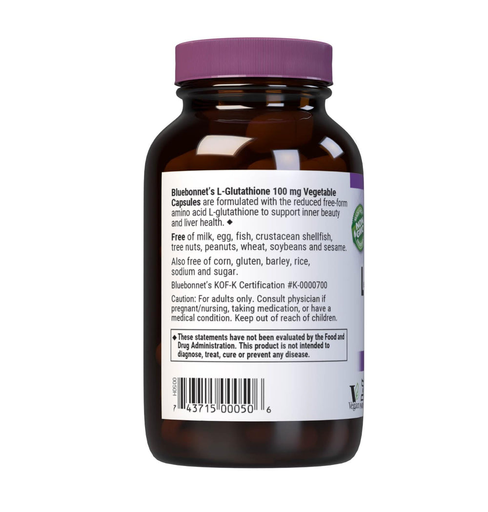 BlueBonnet L-Glutathione ingredients panel highlighting 100 mg per serving.