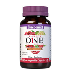 BlueBonnet Ladies One Vegetable Capsule bottle on shelf highlights a whole-food multivitamin for daily energy.