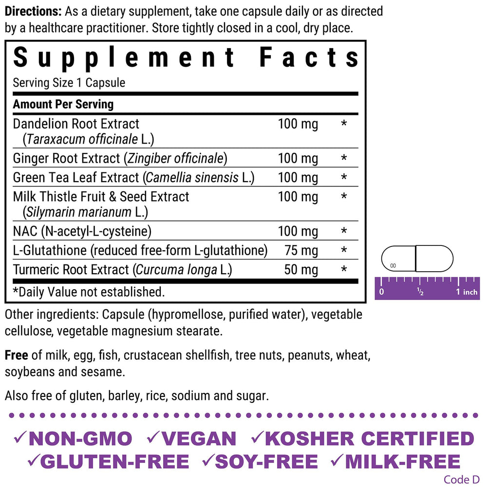 Front label of BlueBonnet Liver Detox emphasizing allergen-free features