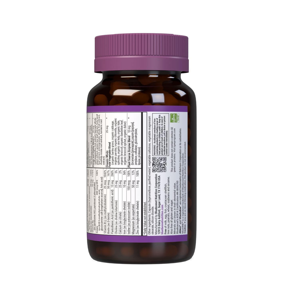 Bluebonnet Maxi One ingredients panel highlights whole-food nutrients for daily vitality