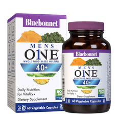 BlueBonnet Mens' One 40+ bottle with easy-to-swallow vegetable capsules for daily vitality