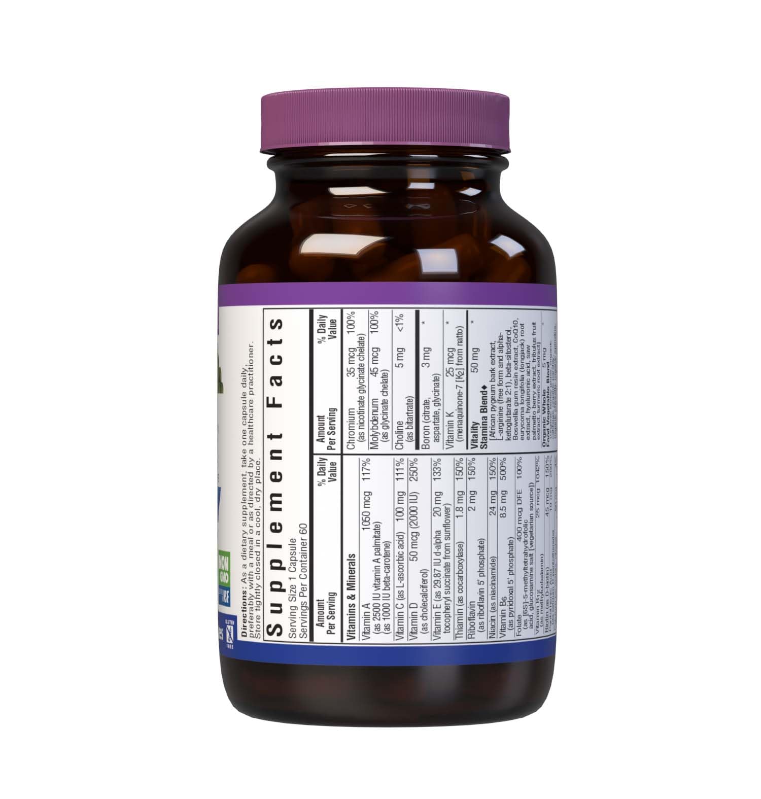 BlueBonnet Mens' One 40+ capsules close-up showing veggie capsules and label