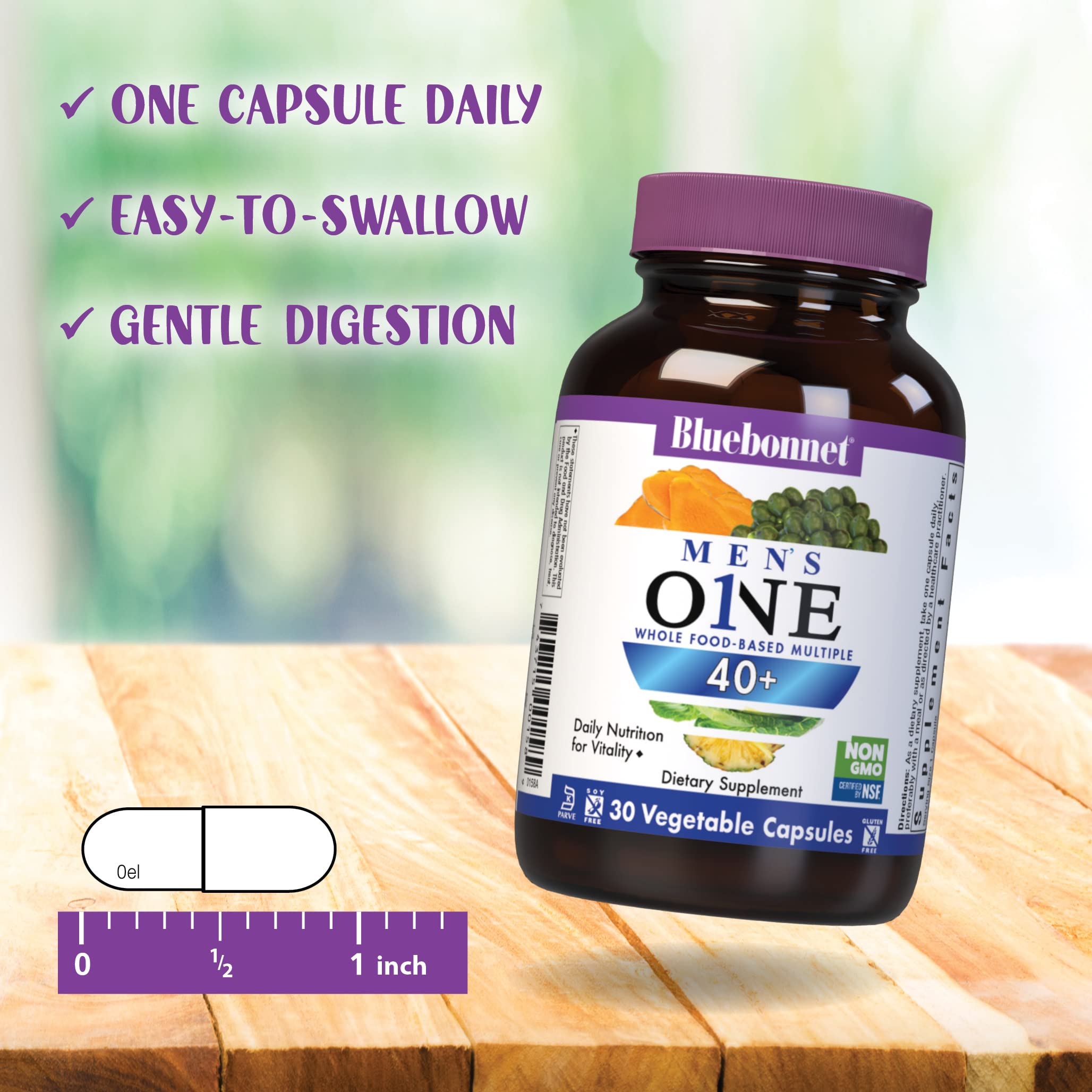 BlueBonnet Mens' One 40+ non-GMO certification seal visible