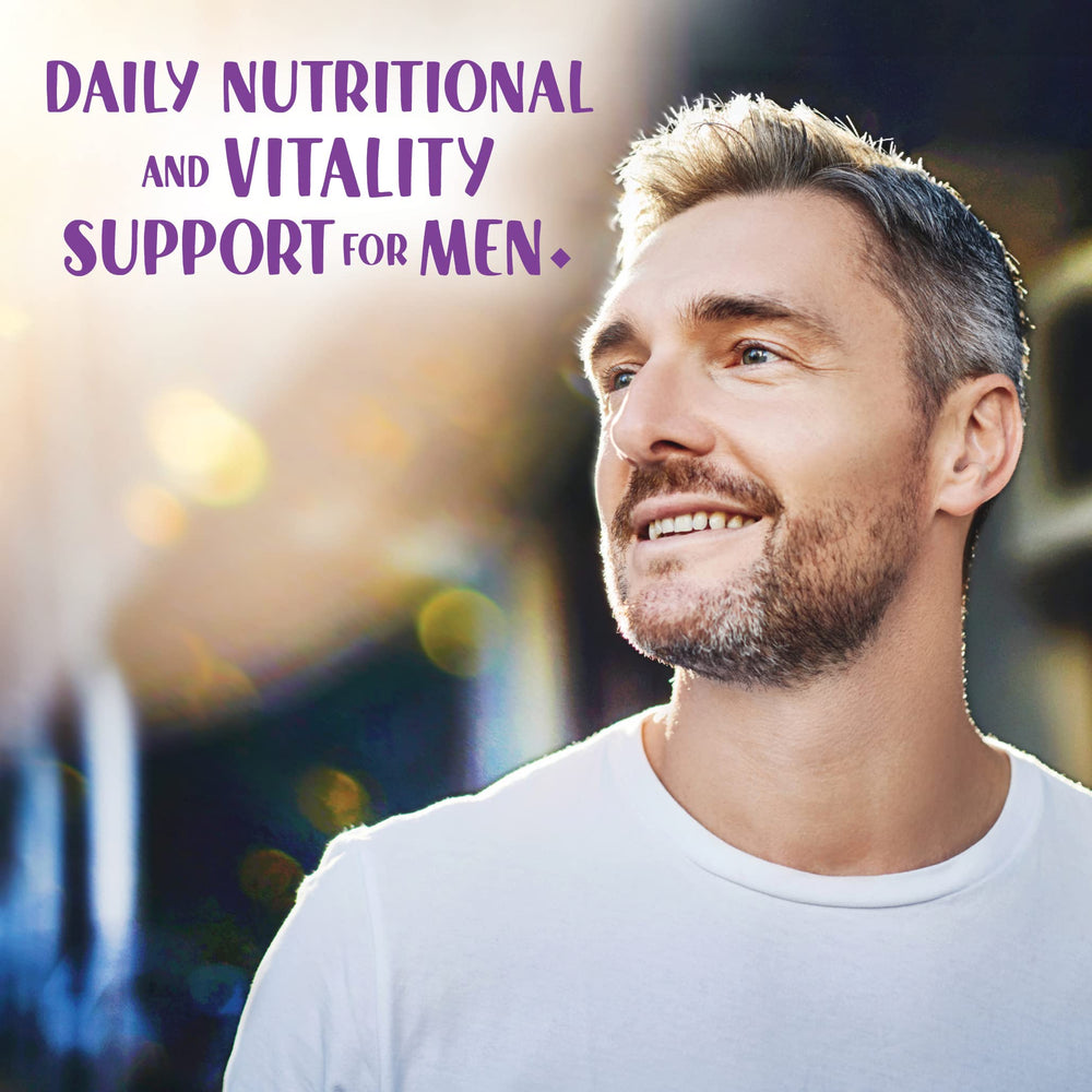 BlueBonnet Mens' One 40+ organic vegetable blend image shows natural ingredients