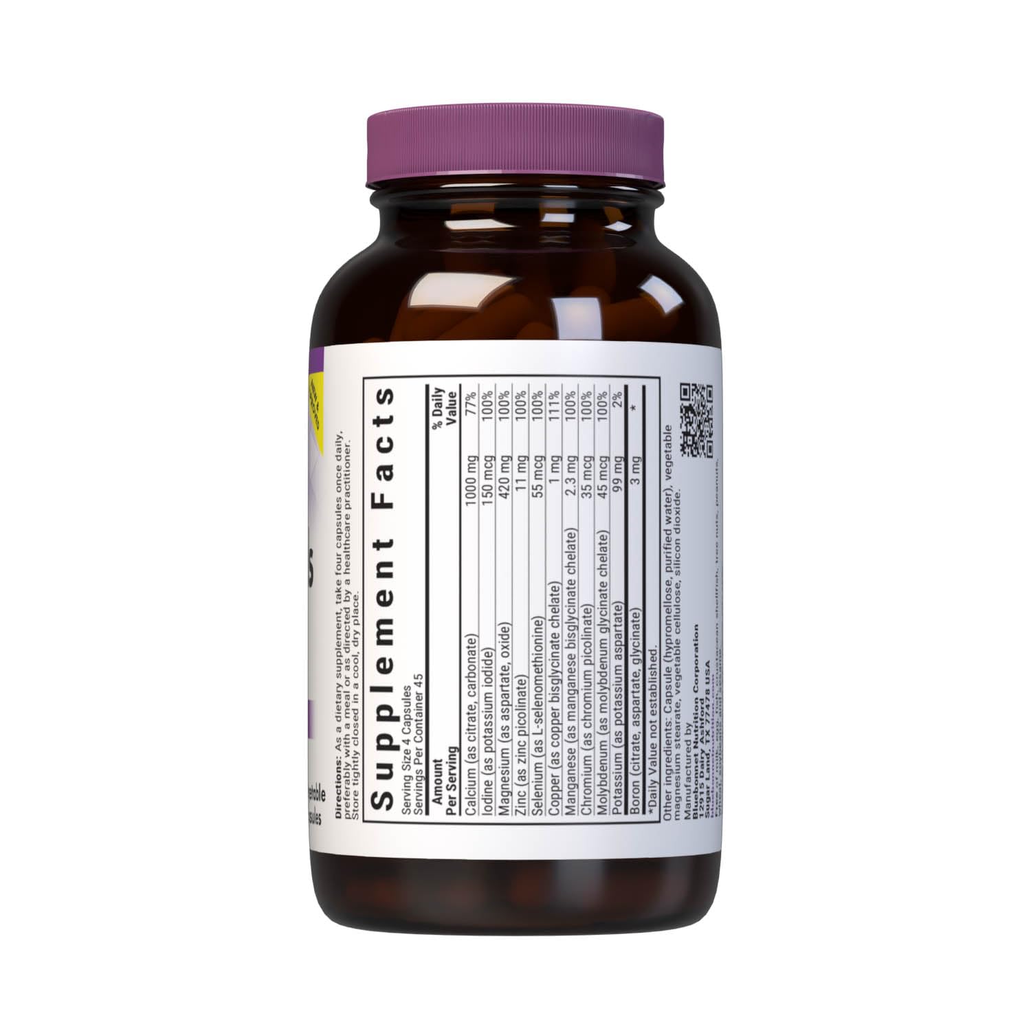 BlueBonnet Multi Minerals capsules with vegan, non-GMO, gluten-free labeling.